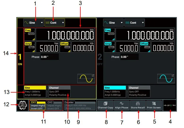 Интерфейс RIGOL DG800 Pro